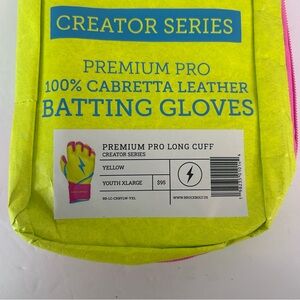 Bruce Bolt Creator Series Premium Pro Long Cuff Batting Gloves Youth XL NWT